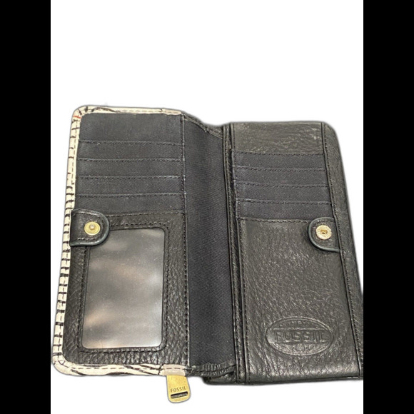 Fossil Black/White/Red Zebra Stripe Leather Wallet EUC - Picture 4 of 6